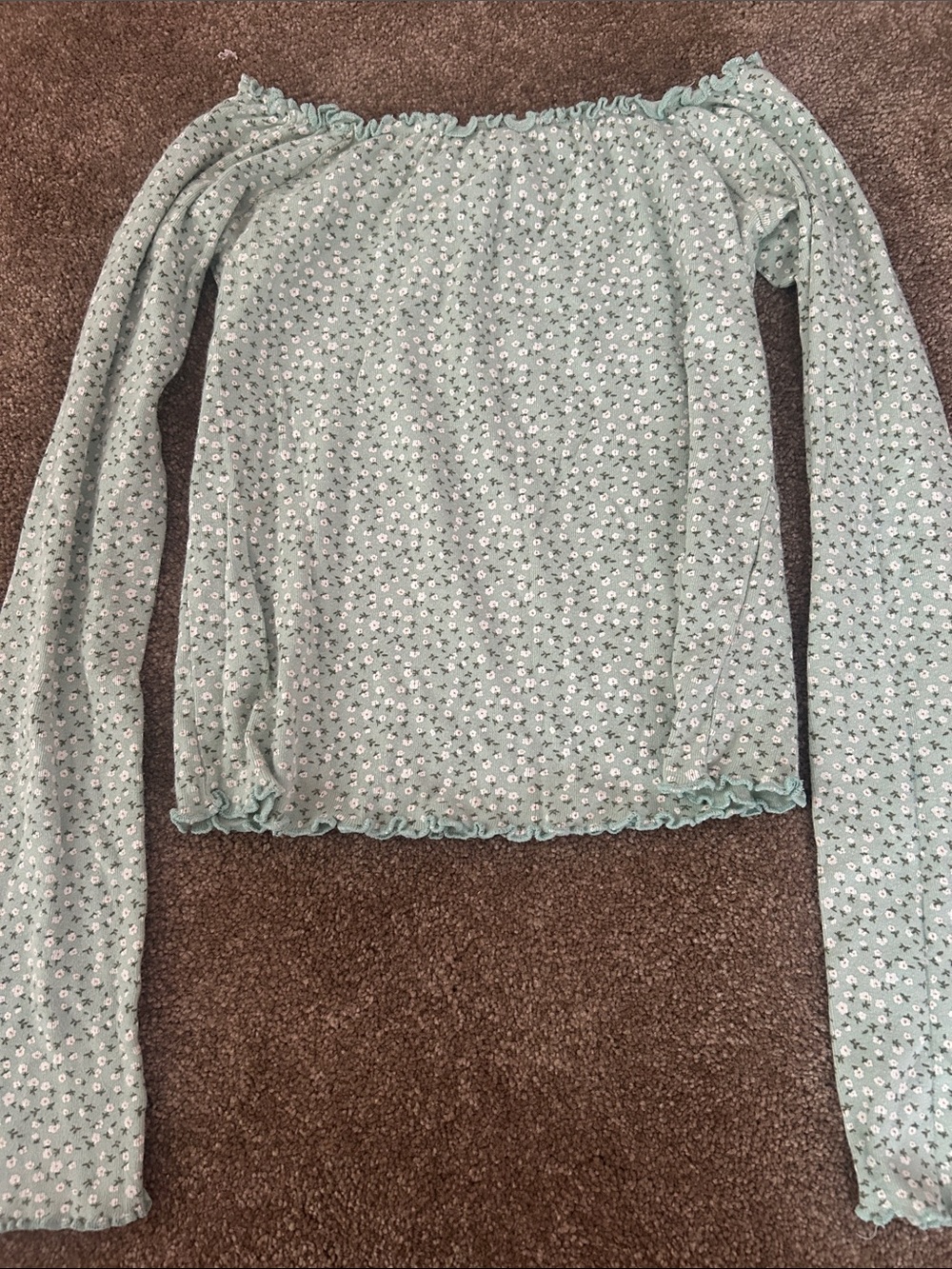 Forever 21 Mint Green Floral Smocked Off-Shoulder Top